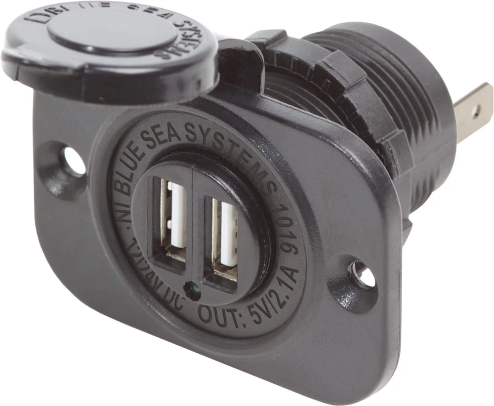 Blue Sea Dual USB 2.1A Charger Port 12/24vDC Socket Mount Black