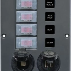 Blue Sea Water-Resistant 12V 4 Circuit Breaker Switch Panel With 12v Socket And Dual USB