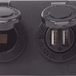Blue Sea Water-Resistant 12V 15A Circuit Accessory Panel Socket/Dual USB/Volt Meter